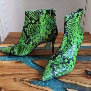 Alice + Olivia Neon Green Snakeskin Ankle Boots